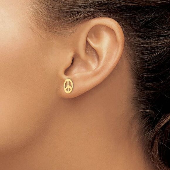 10mm Peace Sign Post Earrings in 14k Yellow Gold